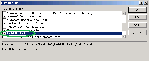 RestrictExtRecips addin installation Picture 2